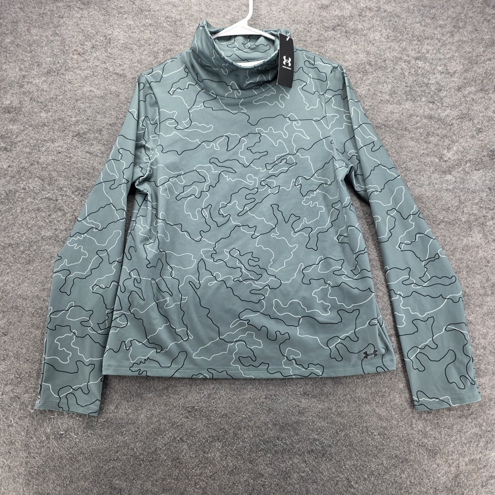 Under Armour Pullover Womens Medium Gray Camo Mock Neck Athletic Long Sleeve New